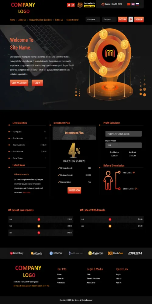 Investment Hyip Template ID - ZHRT300 Preview
