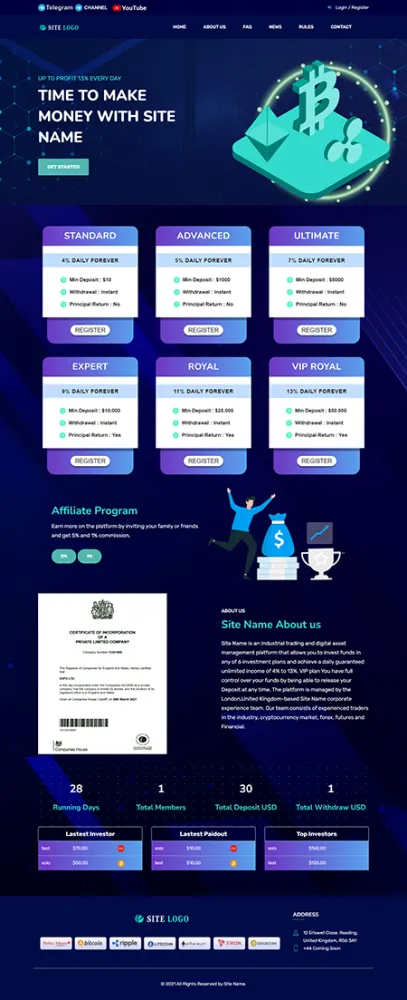 Investment Hyip Template ID - ZHRT380 Preview