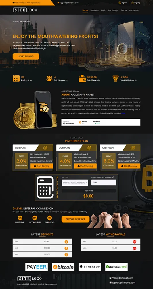 Investment Hyip Template ID - ZHRT455 Preview