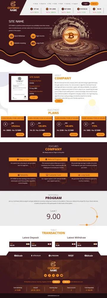 Investment Hyip Template ID - ZHRT98 Preview